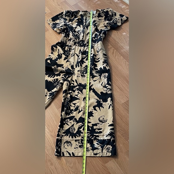 Anthropologie Floral Jumpsuit Black Tan Wide Leg Romper Size M - Picture 12 of 12